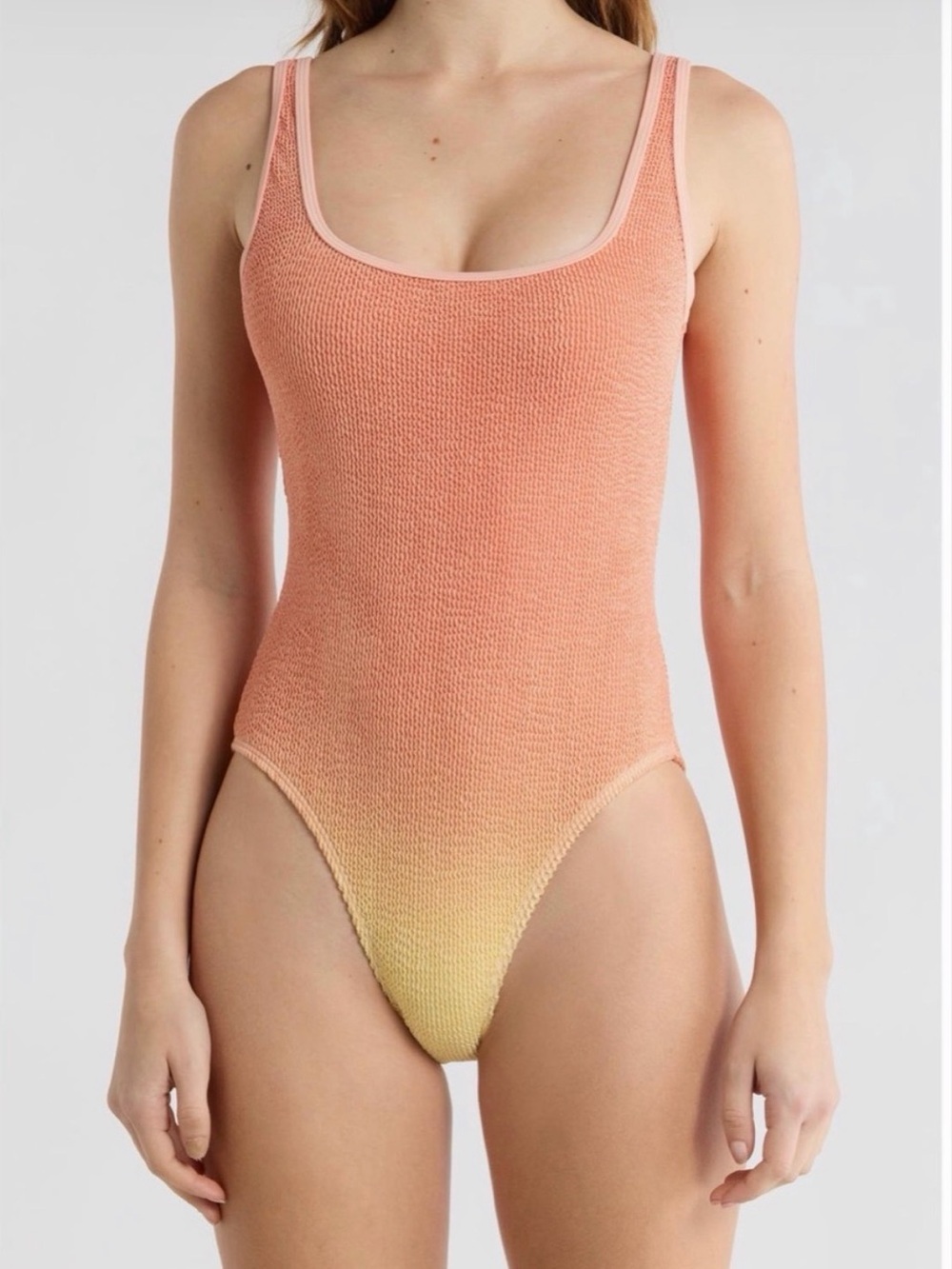 Good America Ombre Peach-to-Yellow Textured Scoop Neck One-Piece